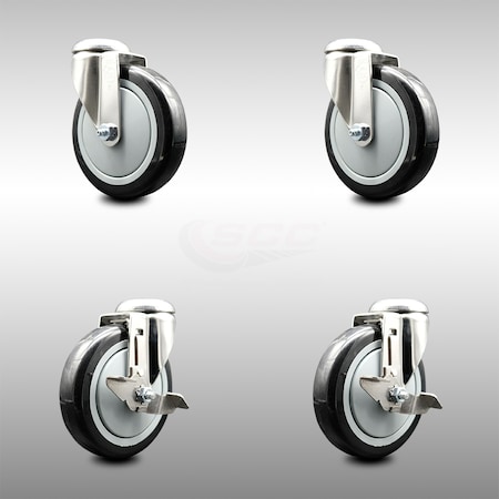 Service Caster 5 Inch 316SS Black Polyurethane Wheel Swivel Bolt Hole Caster Brakes SCC, 2PK SCC-SS316BH20S514-PPUB-BLK-2-TLB-2